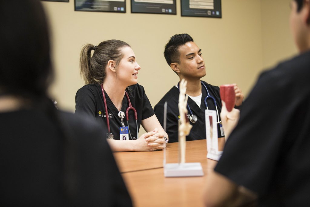 Undergraduate nursing students in STIM Center, simulation de-brief