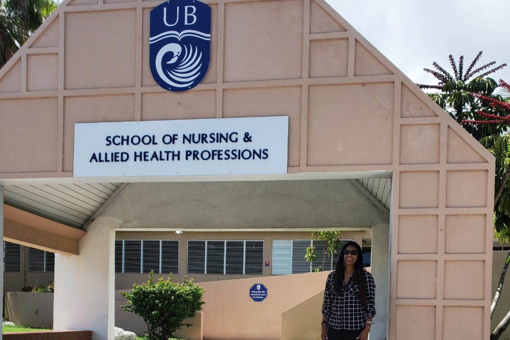 Jascinth Lindo, U.S. Fulbright Scholar and associate professor at UCF College of Nursing, in front of the University of the Bahamas