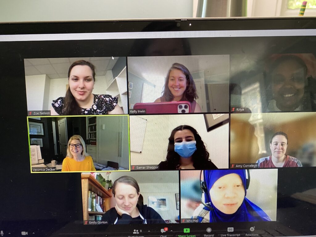 Veronica Decker on Zoom call with research team at Massachusetts General Hospital