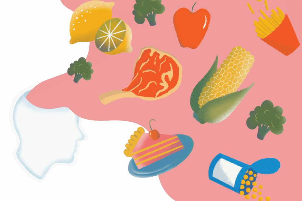 Illustration of food's impact on the human brain
