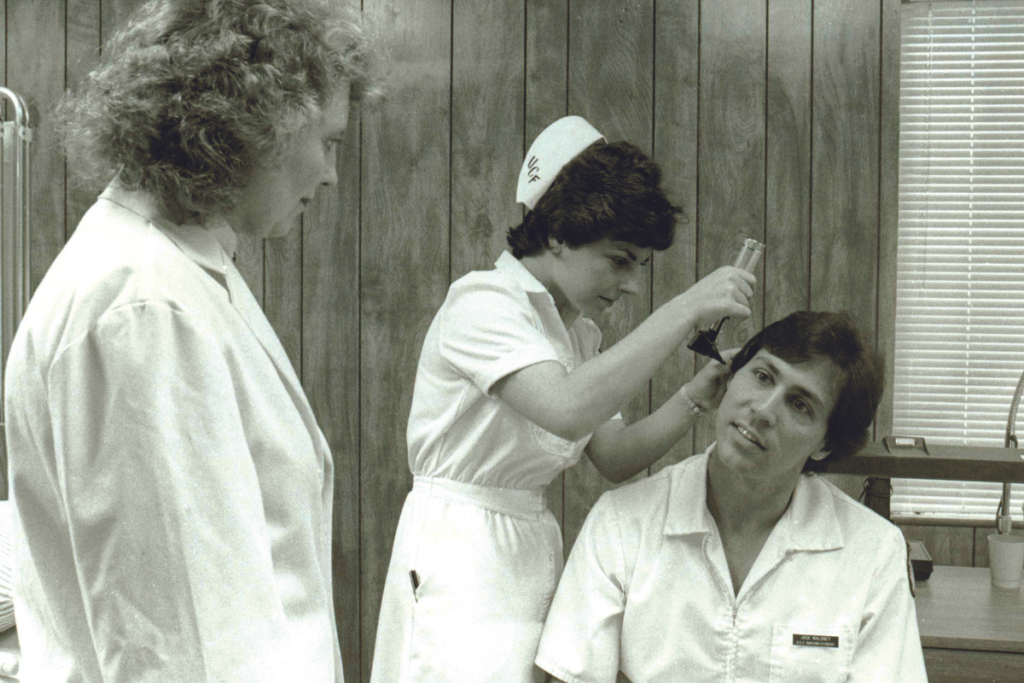 UCF Nursing founding faculty member Dr. Frances Blackwell Smith in lab in the 1980s