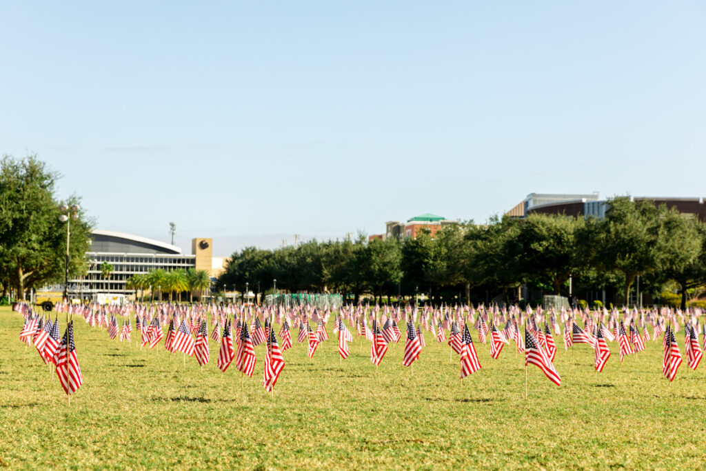 U.S. flags at UCF represent the number of student veterans enrolled at the university.