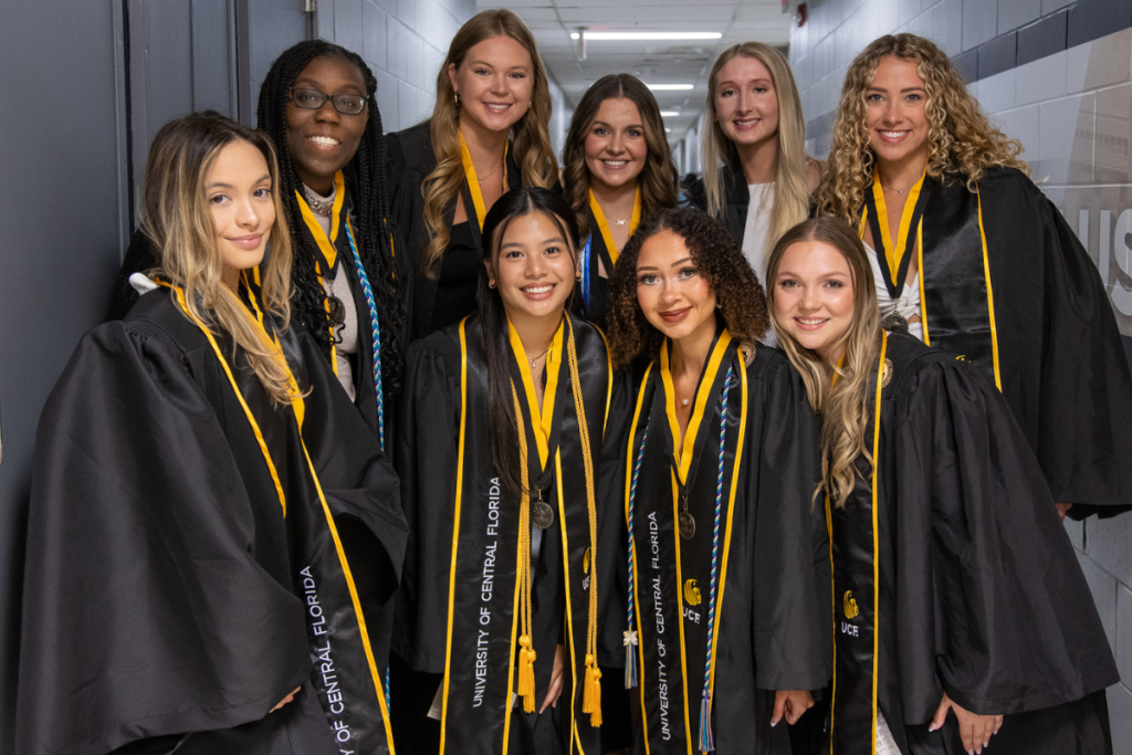 A group of UCF College of Nursing students in regalia at the Spring 2023 Recognition Ceremony