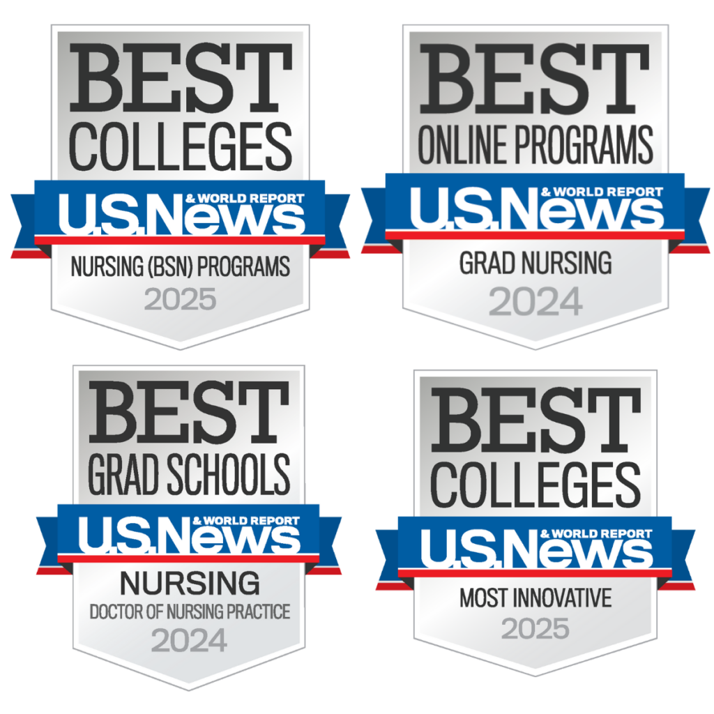 US News 2023 Best badges for Nursing BSN Programs, Grad Nursing, and Doctor of Nursing Practice