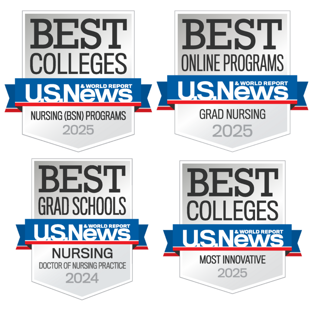 US News 2023 Best badges for Nursing BSN Programs, Grad Nursing, and Doctor of Nursing Practice