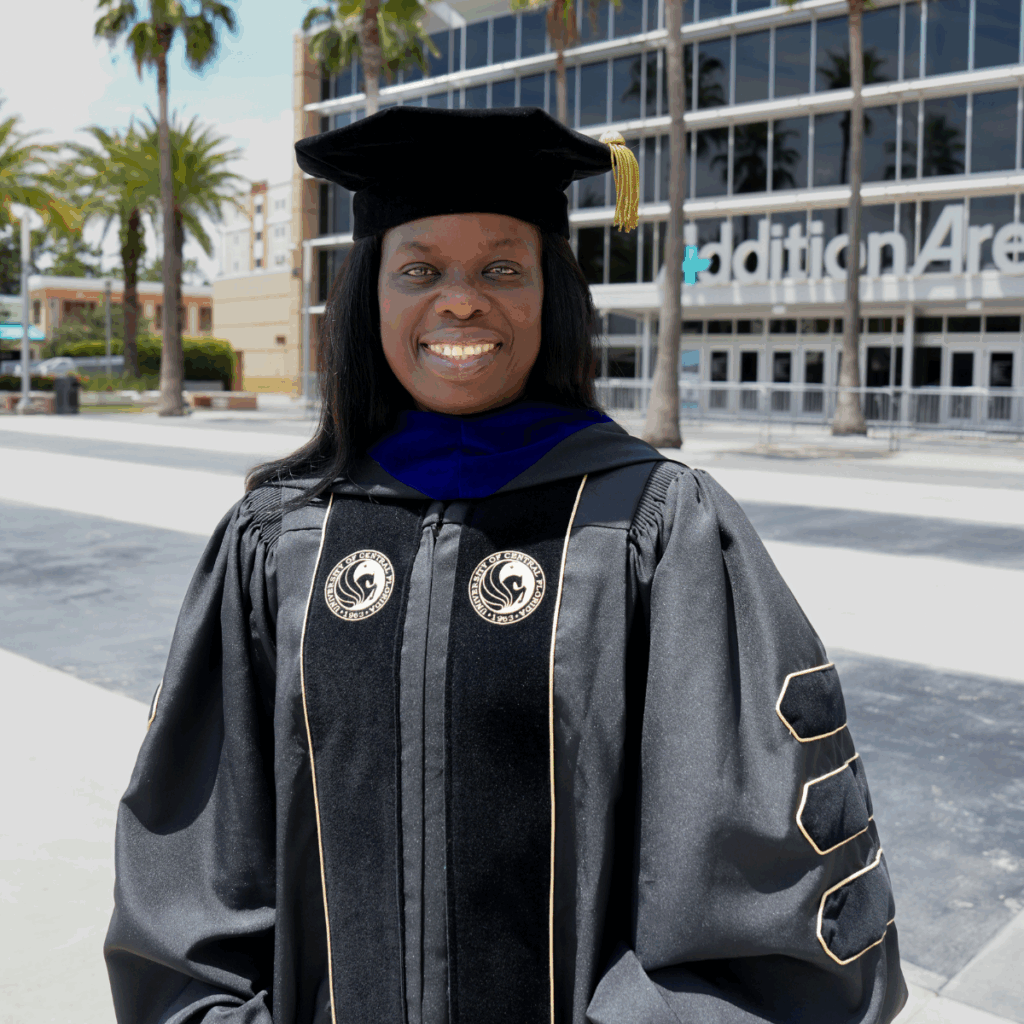 Eunice Oladepe Ojo in PhD regalia.