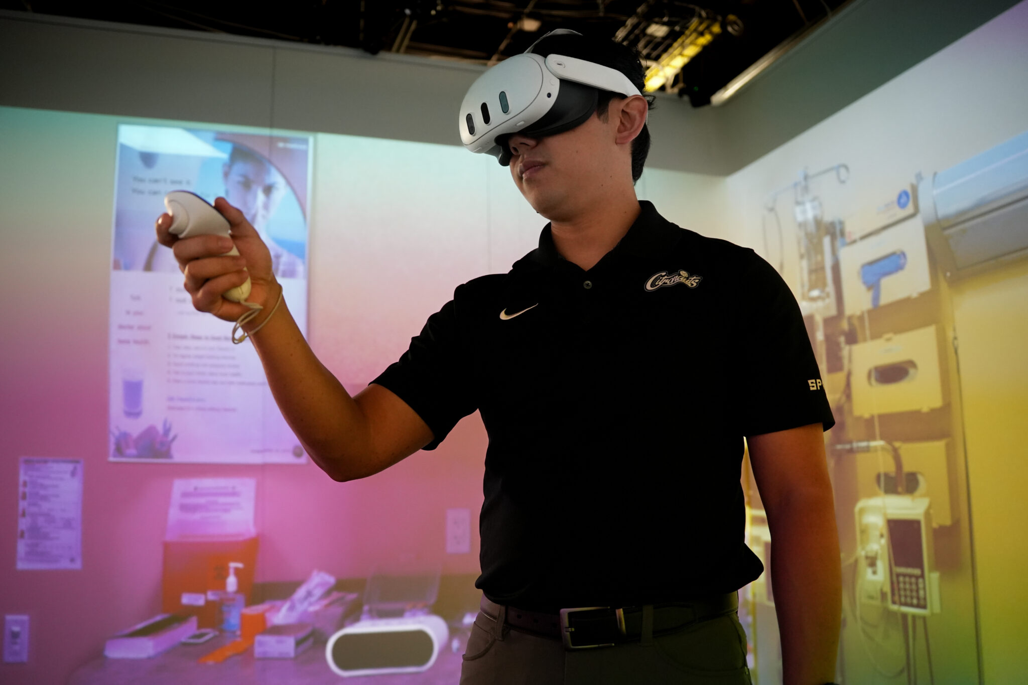 Hiroshi Furuya in a VR headset.