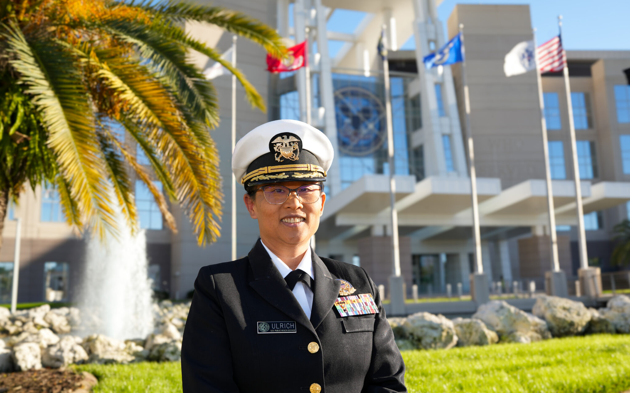 Pattama Ulrich in front of the Orlando Veteran's Affair building.