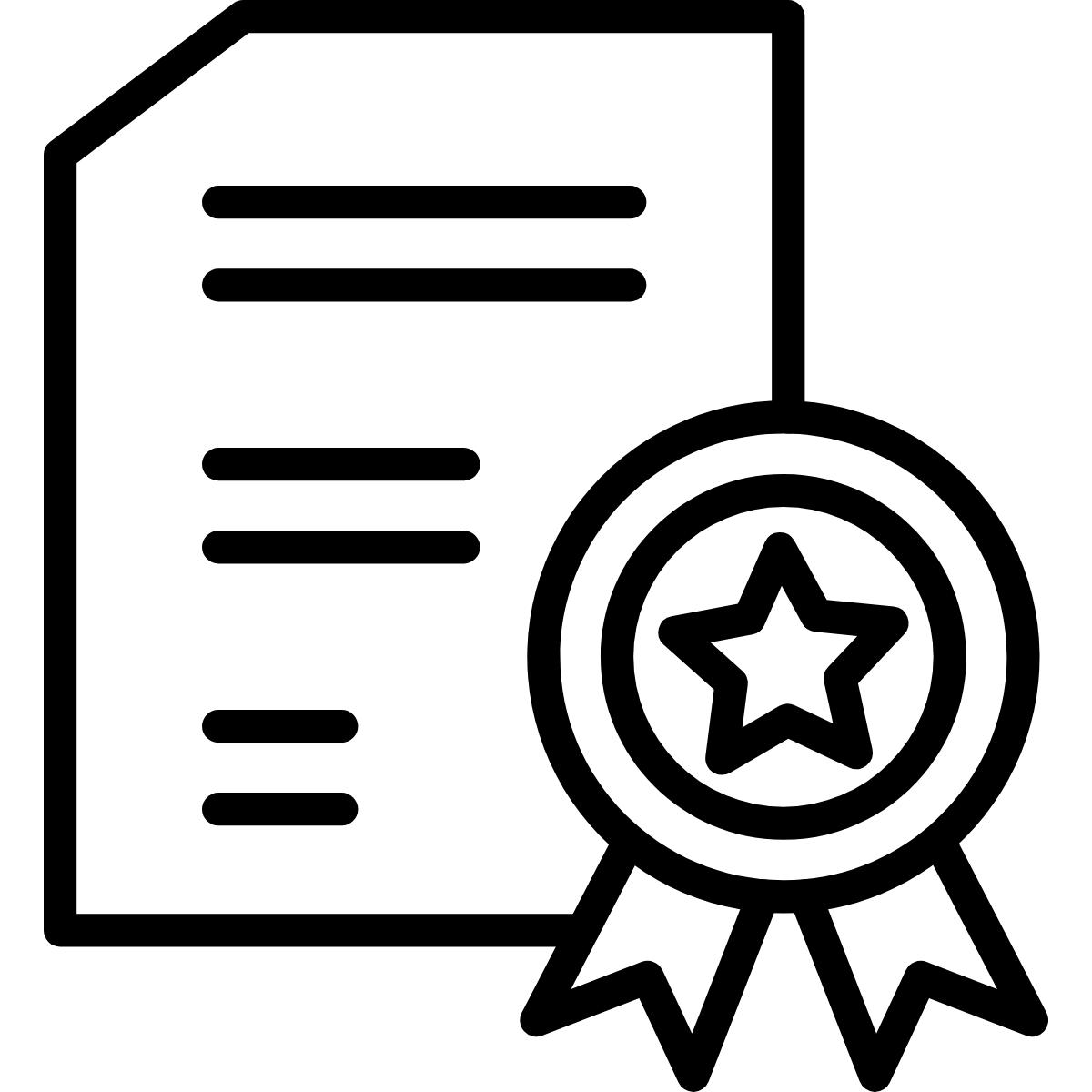 An icon of a letter with a ribbon in the bottom right corner.